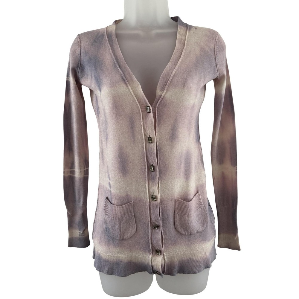 Rebecca Taylor Sweater Womens XS Silk Cashmere Cardigan Tie‎ Dye Ombre Jewel Y2K